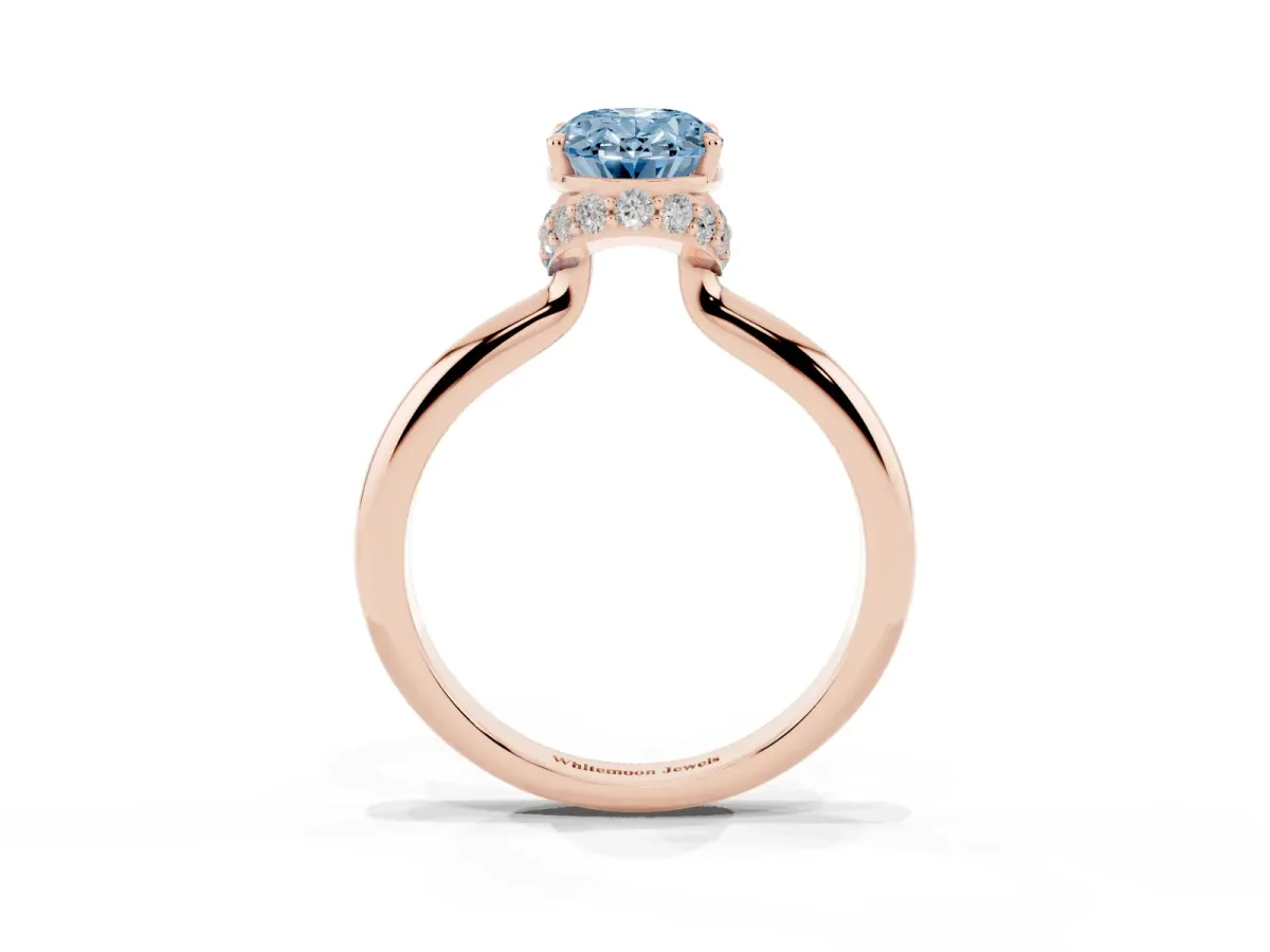 Fancy Blue Oval Cut Brilliant Solitaire Engagement Ring with Six-Prong Setting and Classic Band Rose gold
