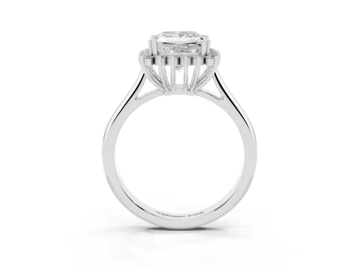 Princess Cut Cut Diamond Halo Ring with Solitaire Band and Prong Setting Silver