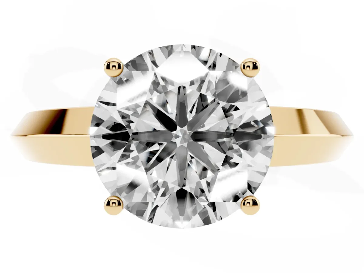 Round Cut Cut Solitaire Engagement Ring with Flat Band and Four-Prong Setting Yellow gold