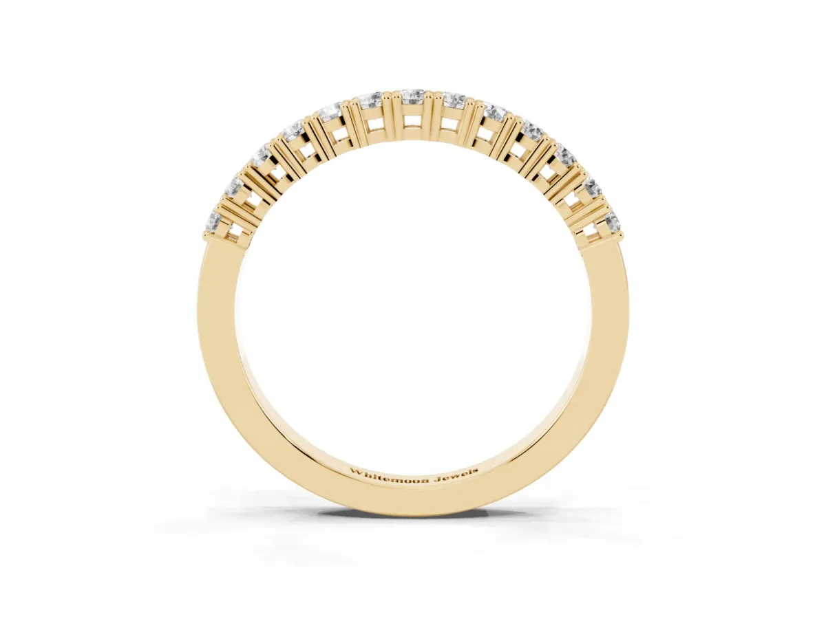 Round Diamond Half-Eternity Band with Shared Prong Setting Yellow gold