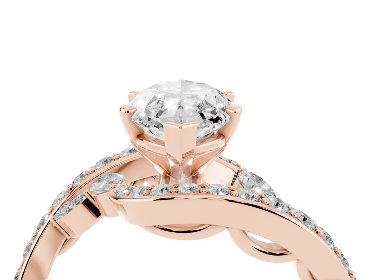 Marquise Cut Solitaire with Pavé Twist Band and Four-Prong Setting Rose gold