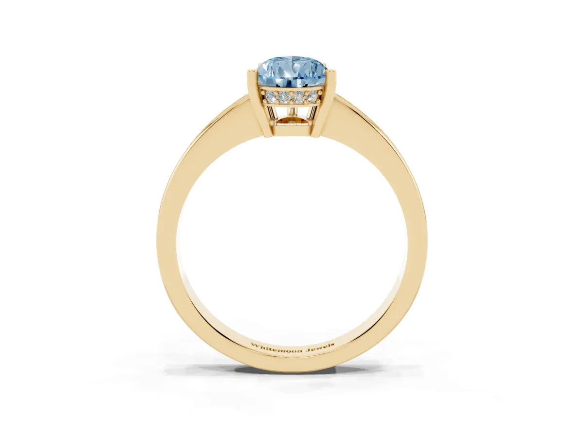Fancy Blue Pear Cut Solitaire Pavé Band Prong Setting Ring Yellow gold