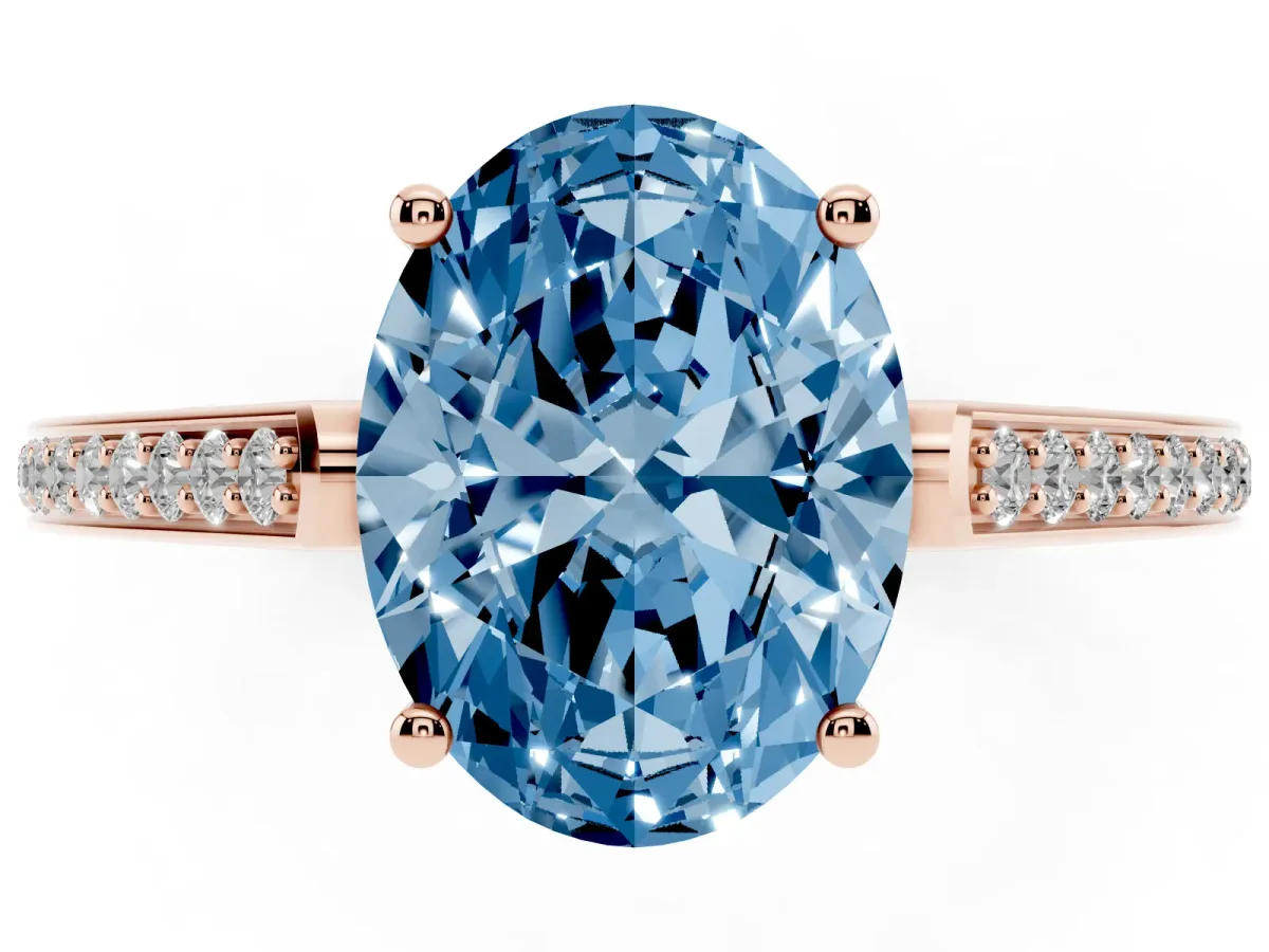 Fancy Blue Oval Cut Cut Cathedral Pave Diamond Engagement Ring with Six-Prong Setting Rose gold