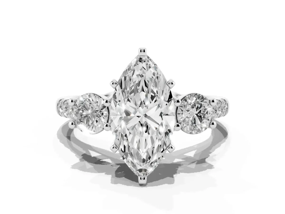 Three-Stone Marquise Cut Diamond Pavé Band with Four-Prong Setting Silver