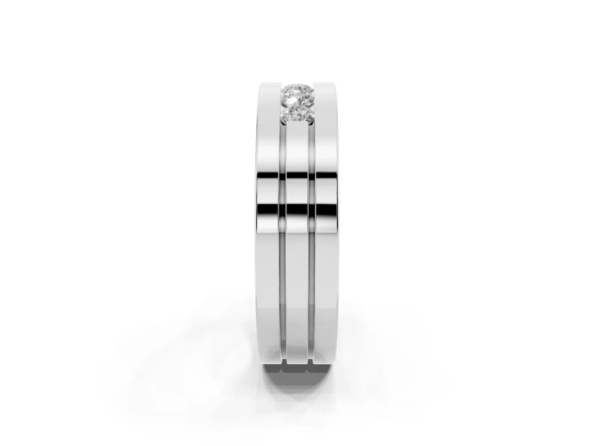 Round Diamond Five-Stone Channel Set Mens Band Silver