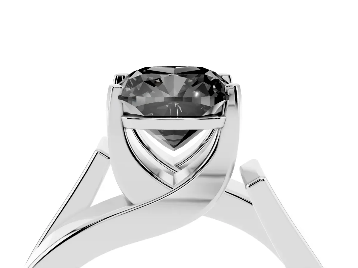 Fancy Black Modern Tension Set Cushion Cut Diamond Solitaire Wide Band Ring Silver