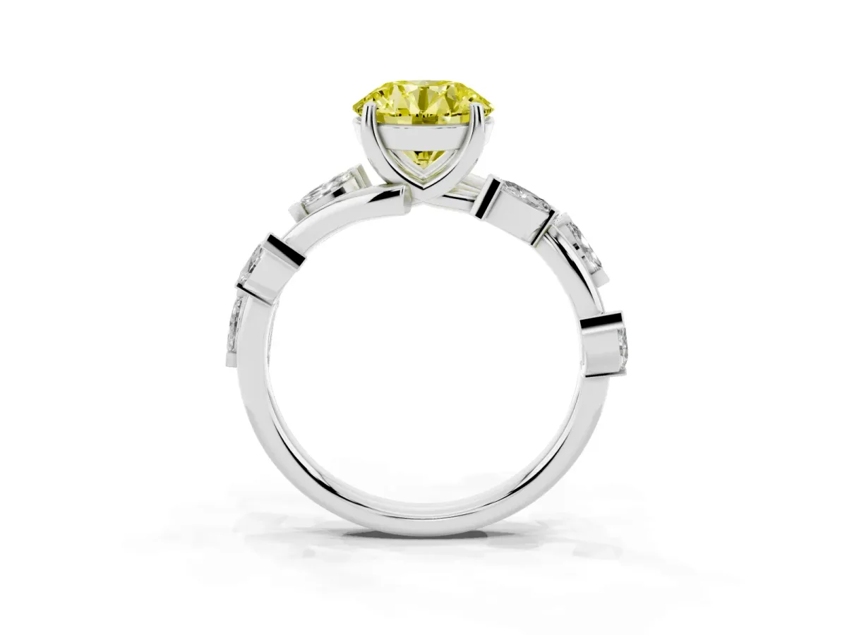 Fancy Yellow Round Cut Solitaire Twisted Band Marquise Accent Prong Setting Ring Silver