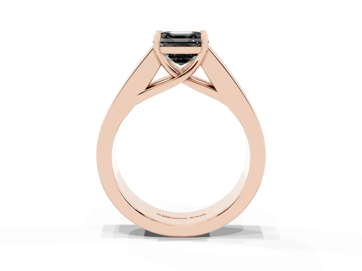Fancy Black Asscher Cut Cut Channel Set Solitaire Ring with Four-Prong Setting Rose gold
