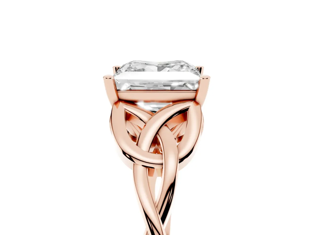 Princess Cut Diamond Solitaire Engagement Ring with Celtic Knot Band and Four-Prong Setting Rose gold
