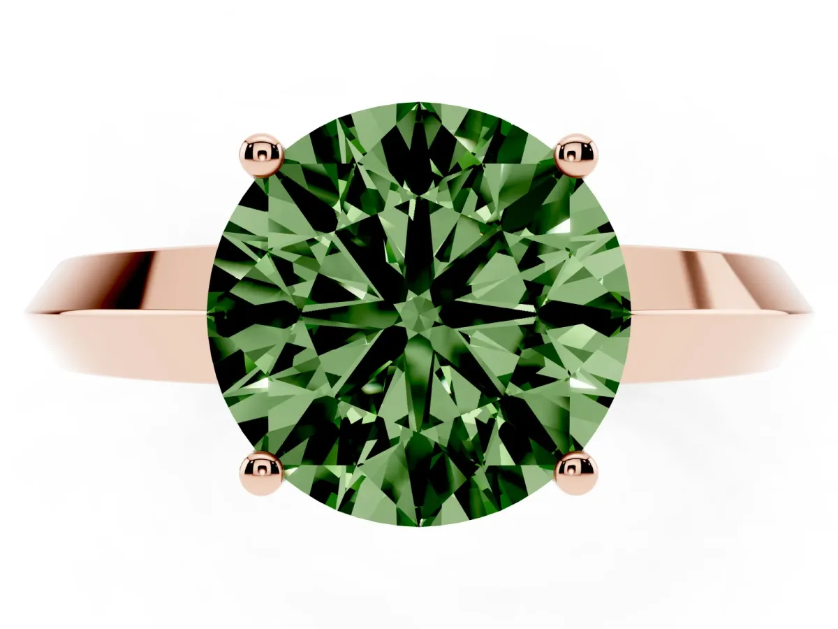 Fancy Green Round Cut Cut Solitaire Engagement Ring with Flat Band and Four-Prong Setting Rose gold