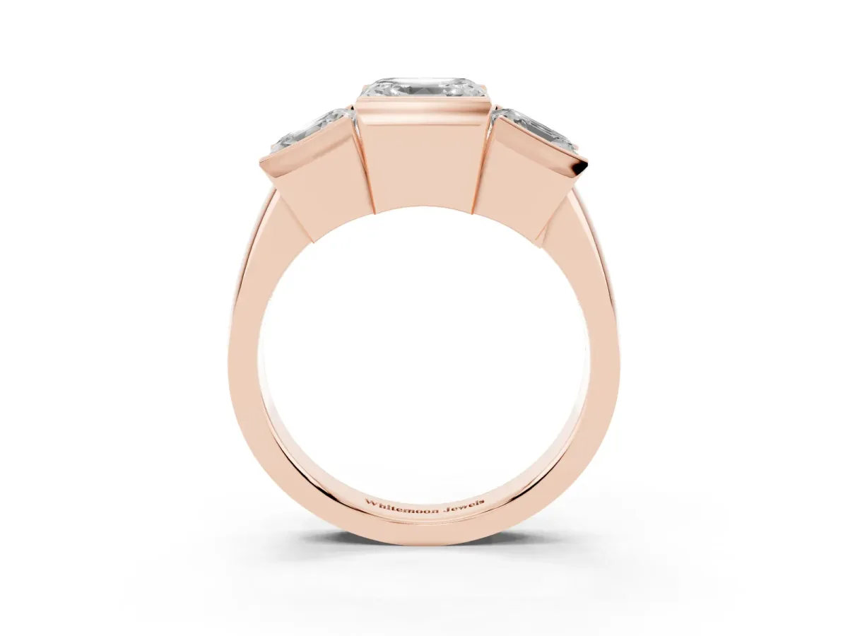 Three Stone Asscher Cut Cut Channel Set Diamond Ring Rose gold