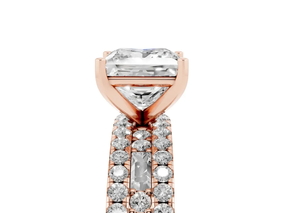 Princess Cut Diamond Solitaire Ring with Pavé and Channel Set Band Rose gold