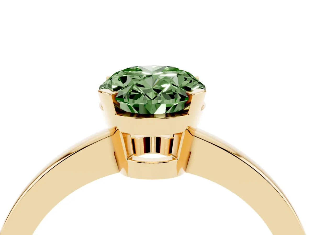 Fancy Green Oval Cut Cut Solitaire Ring with Four-Prong Setting and Classic Band Yellow gold