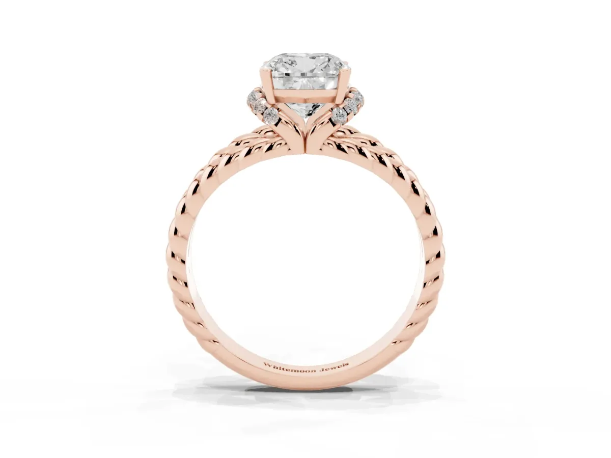 Cushion Cut Halo Twisted Band Four-Prong Ring Rose gold