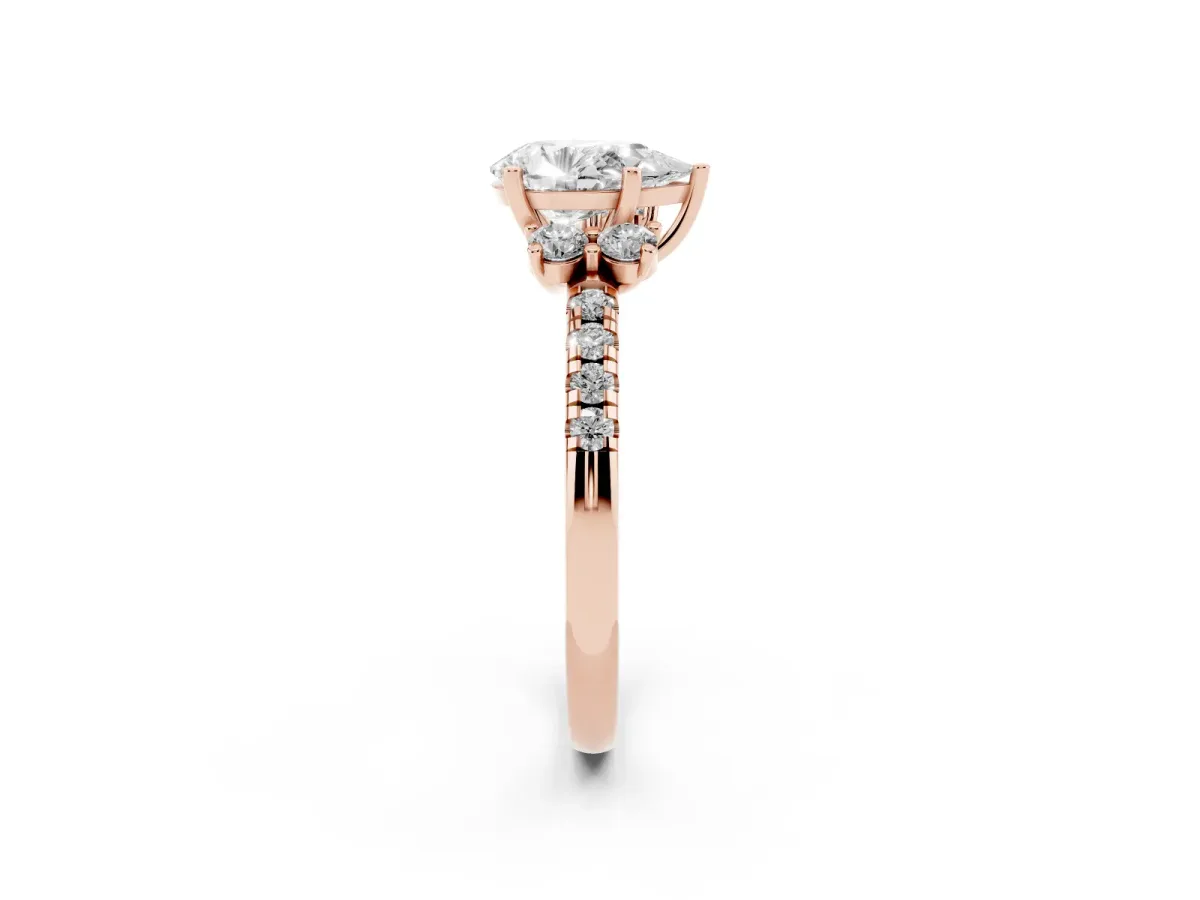 Pear Cut Diamond Three-Stone Pave Band with Four-Prong Setting Rose gold