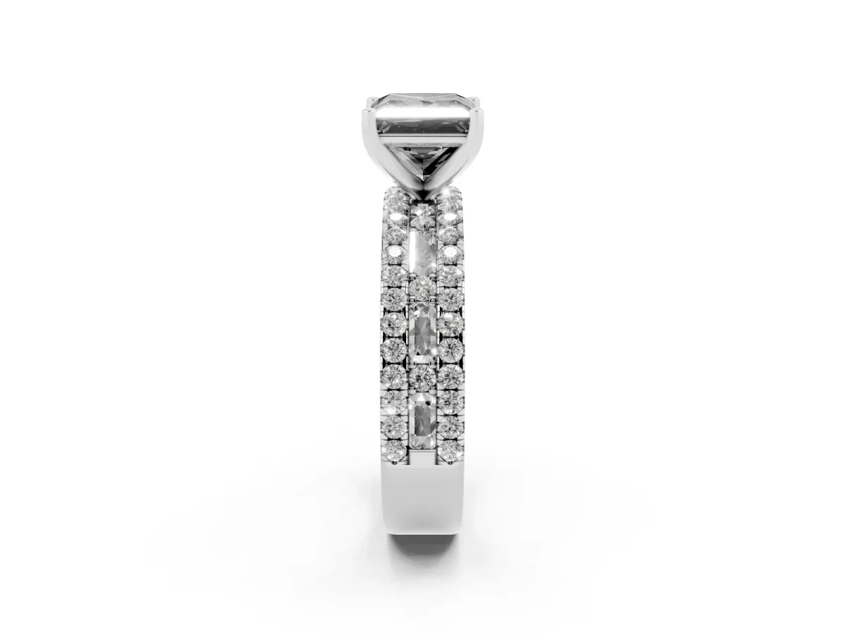 Fancy Black Princess Cut Diamond Solitaire Ring with Pavé and Channel Set Band Silver