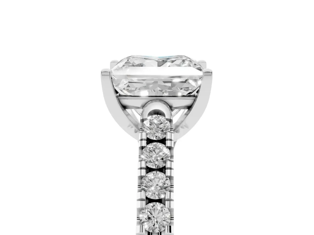 Princess Cut Diamond Pavé Band Solitaire Ring with Prong Setting Silver