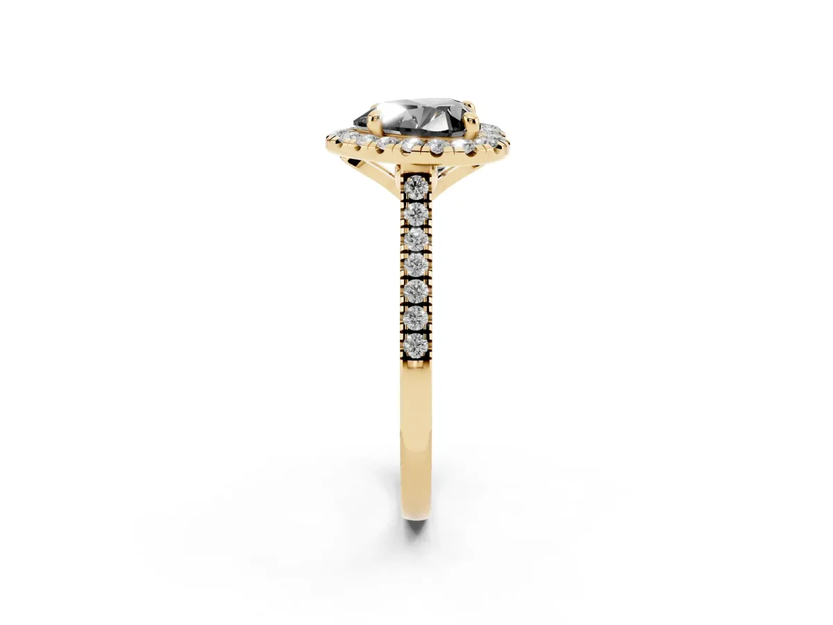 Fancy Black Heart Cut Diamond Cushion Halo Ring with Pavé Band Yellow gold