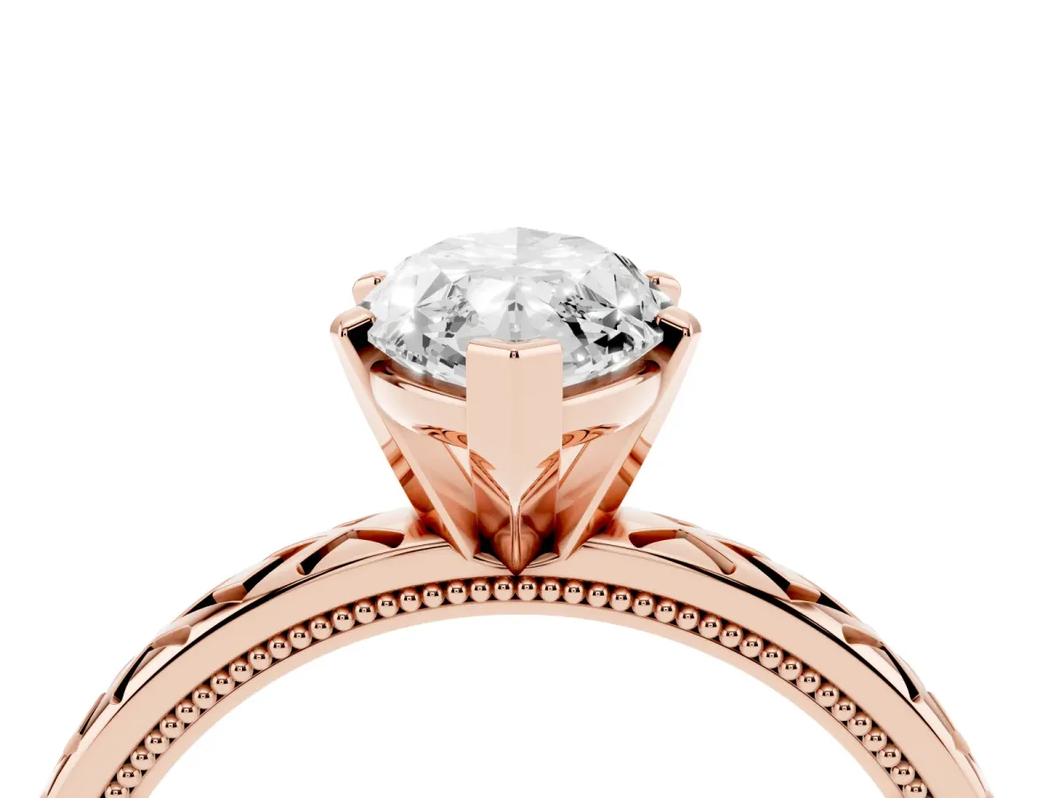 Marquise Cut Solitaire Diamond Ring with Milgrain and Black Enamel X Pattern Band Rose gold