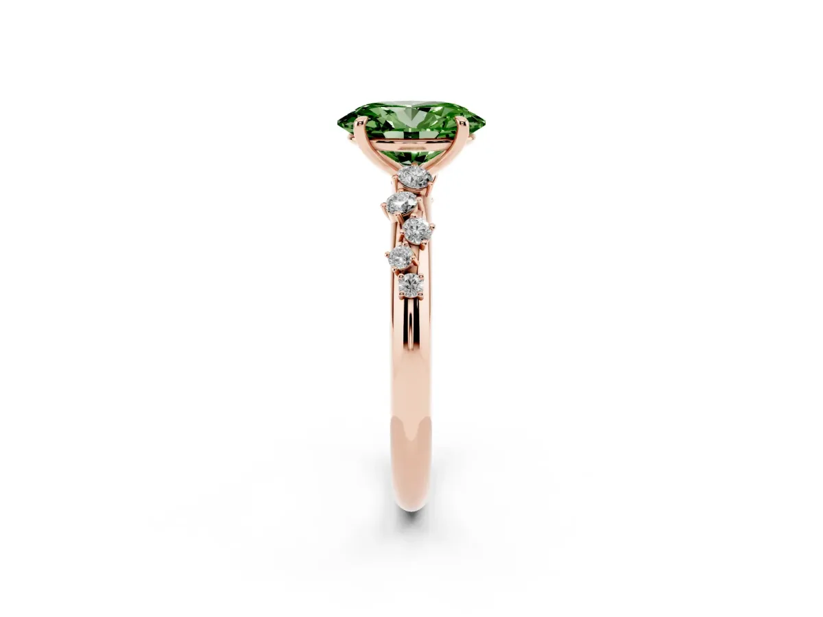 Fancy Green Oval Cut Diamond Cluster Prong-Set Solitaire Ring Rose gold