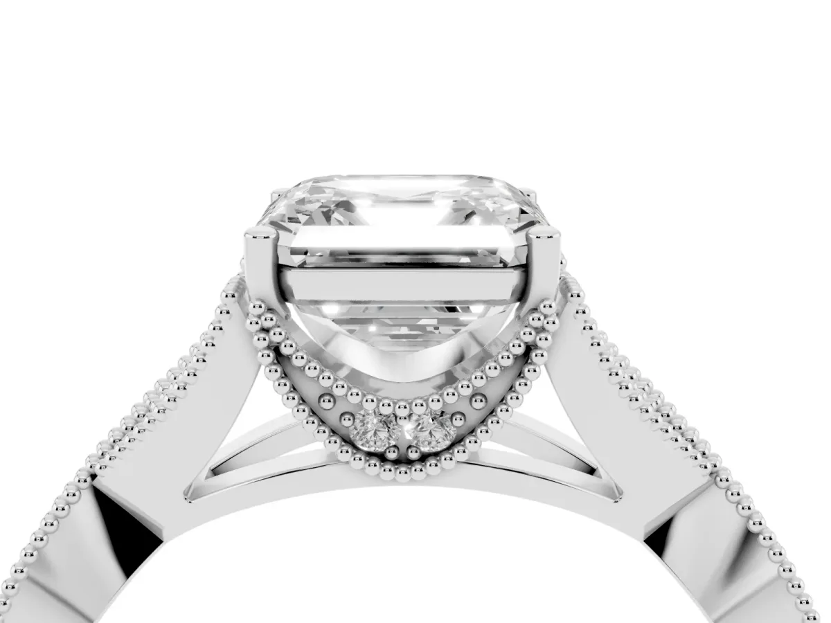 Asscher Cut Cut Diamond Twisted Band with Milgrain Pave Setting and Four-Prong Setting Silver