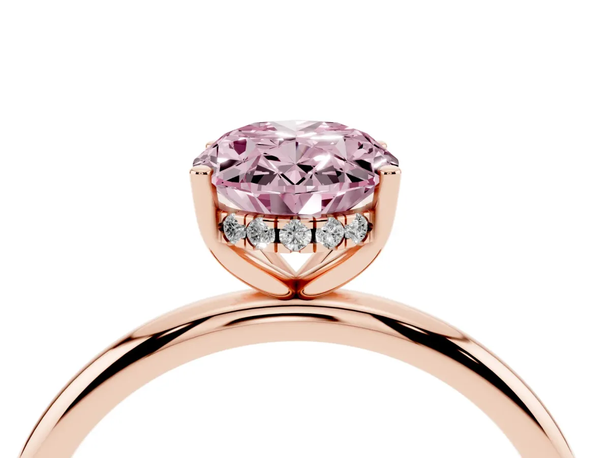 Fancy Pink Oval Cut Cut Solitaire Engagement Ring with Four-Prong Setting and Classic Band Rose gold