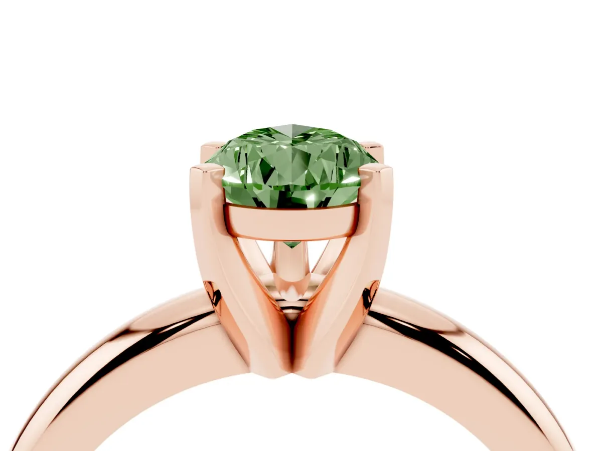 Fancy Green Pear Cut Diamond Solitaire Engagement Ring with Round Band and Four-Prong Setting Rose gold