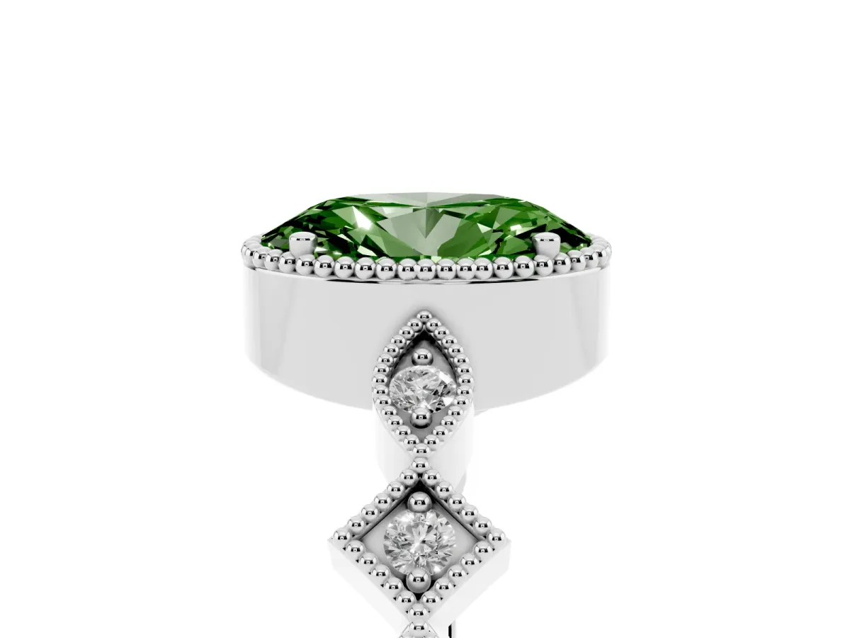 Fancy Green Oval Cut Milgrain Marquise Diamond Twist Band Ring Silver