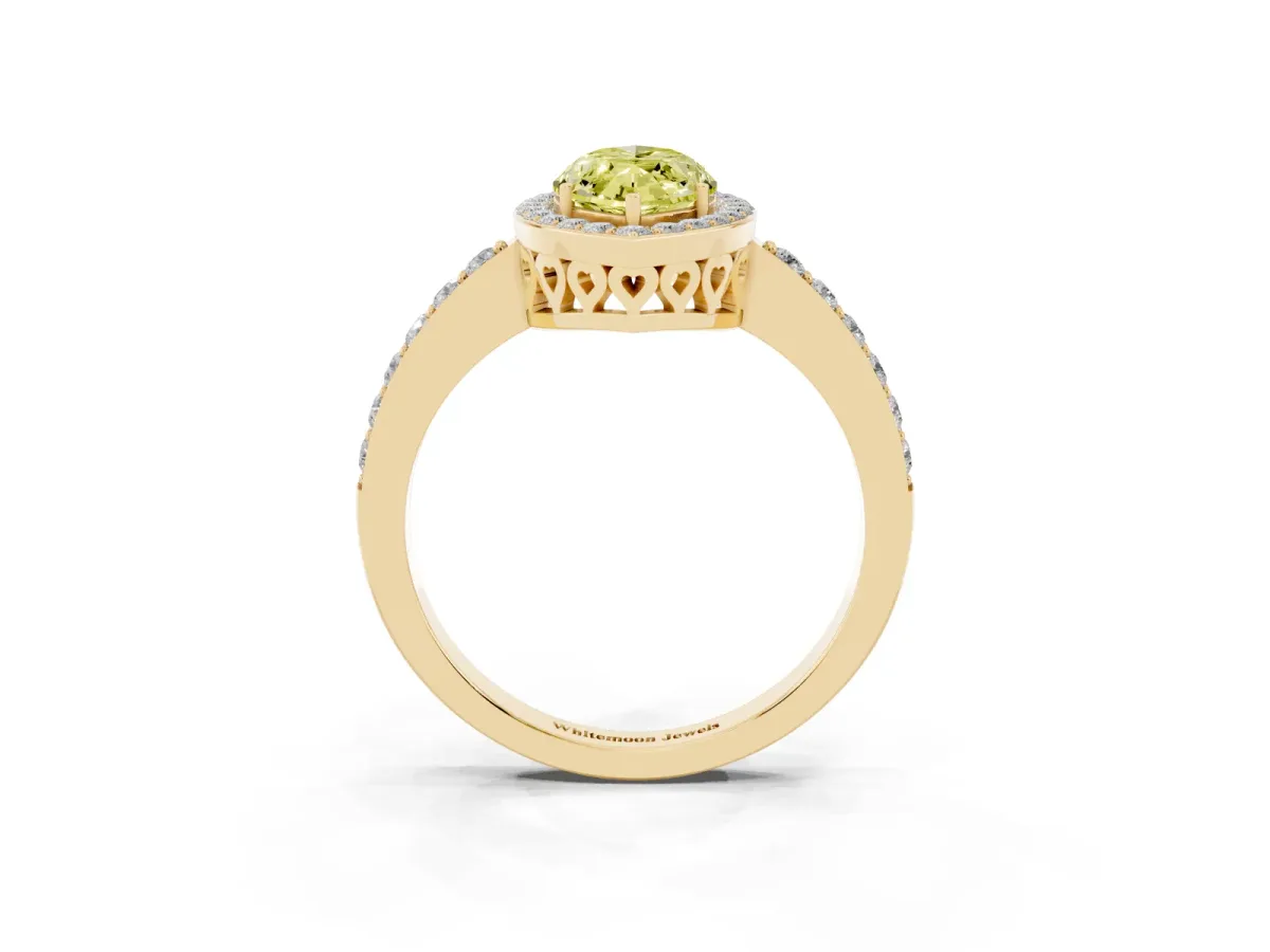 Fancy Yellow Marquise Cut Halo Diamond Pavé Band Ring with Prong Setting Yellow gold