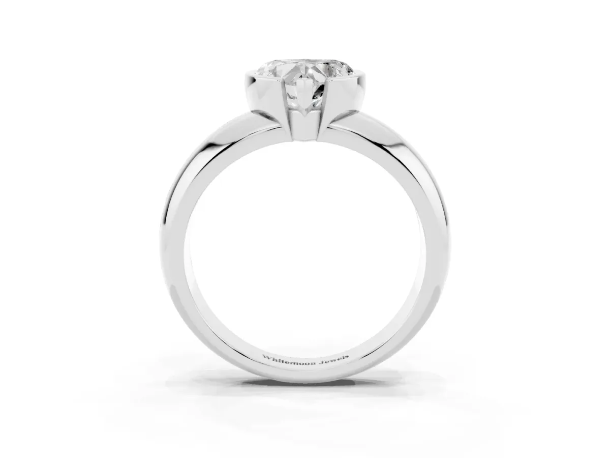 Heart Cut Solitaire Tension Set Diamond Ring with Wide Band White gold