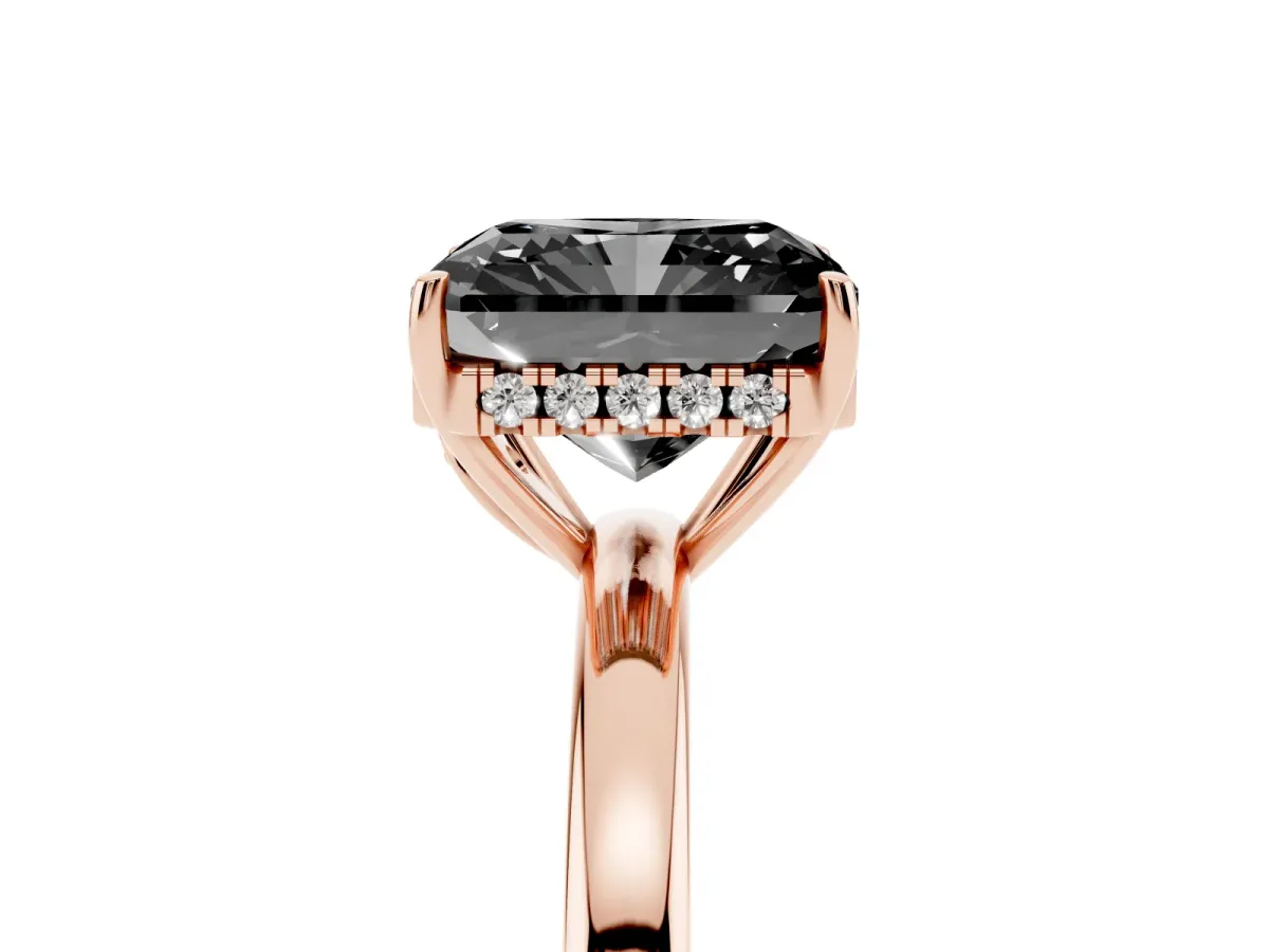 Fancy Black Radiant Cut Solitaire Diamond Ring with Prong Setting and Plain Band Rose gold