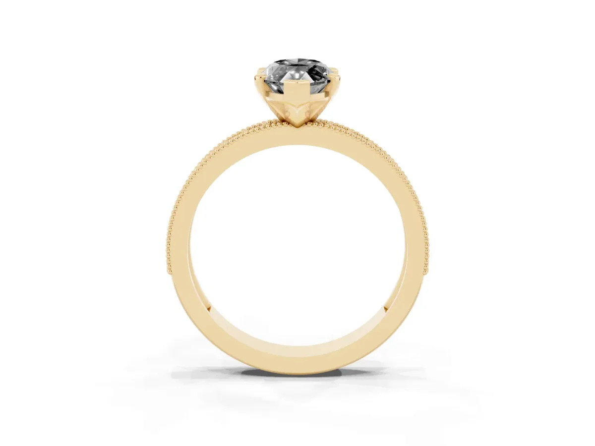 Fancy Black Marquise Cut Diamond Milgrain Pavé Engagement Ring with Four-Prong Setting Yellow gold