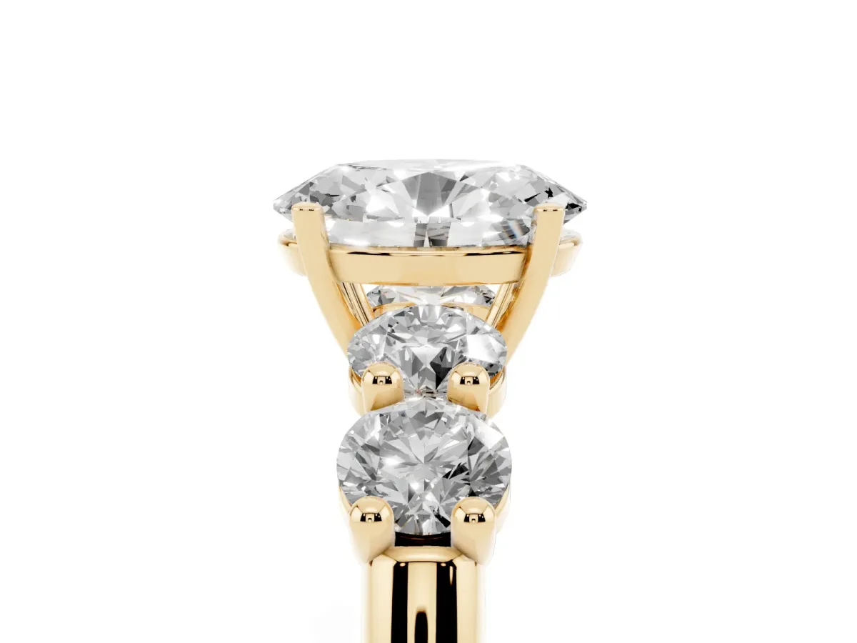 Oval Cut Cut Five-Stone Prong Set Diamond Ring with Classic Band Yellow gold