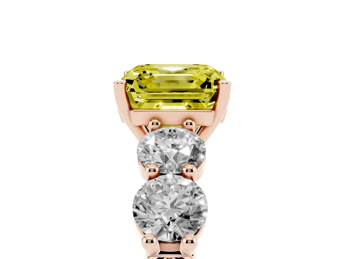 Fancy Yellow Asscher Cut Cut Five-Stone Prong Set Diamond Ring with Classic Band Rose gold