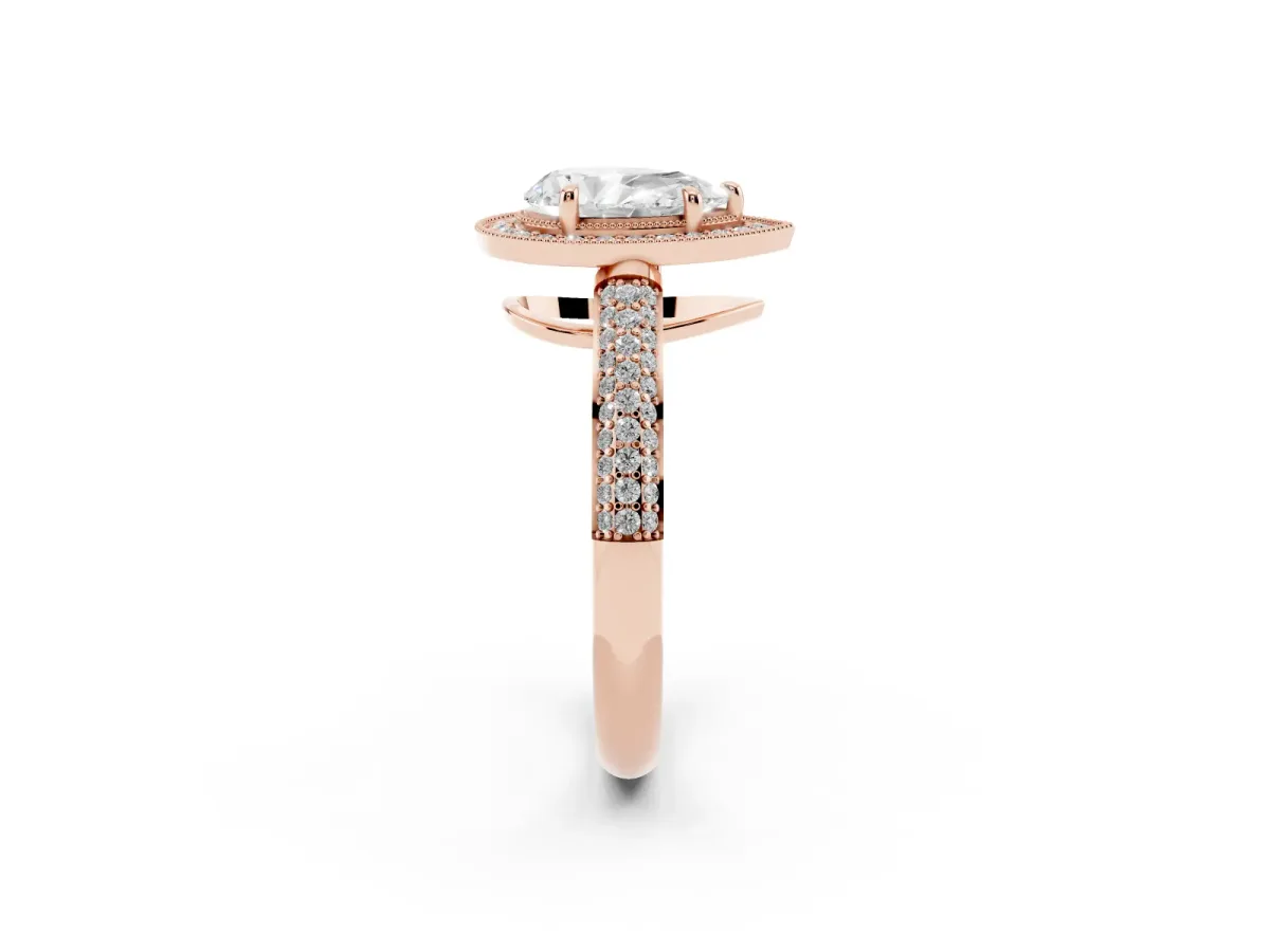 Pear Cut Cut Halo Diamond Pave Band with Four-Prong Setting Rose gold