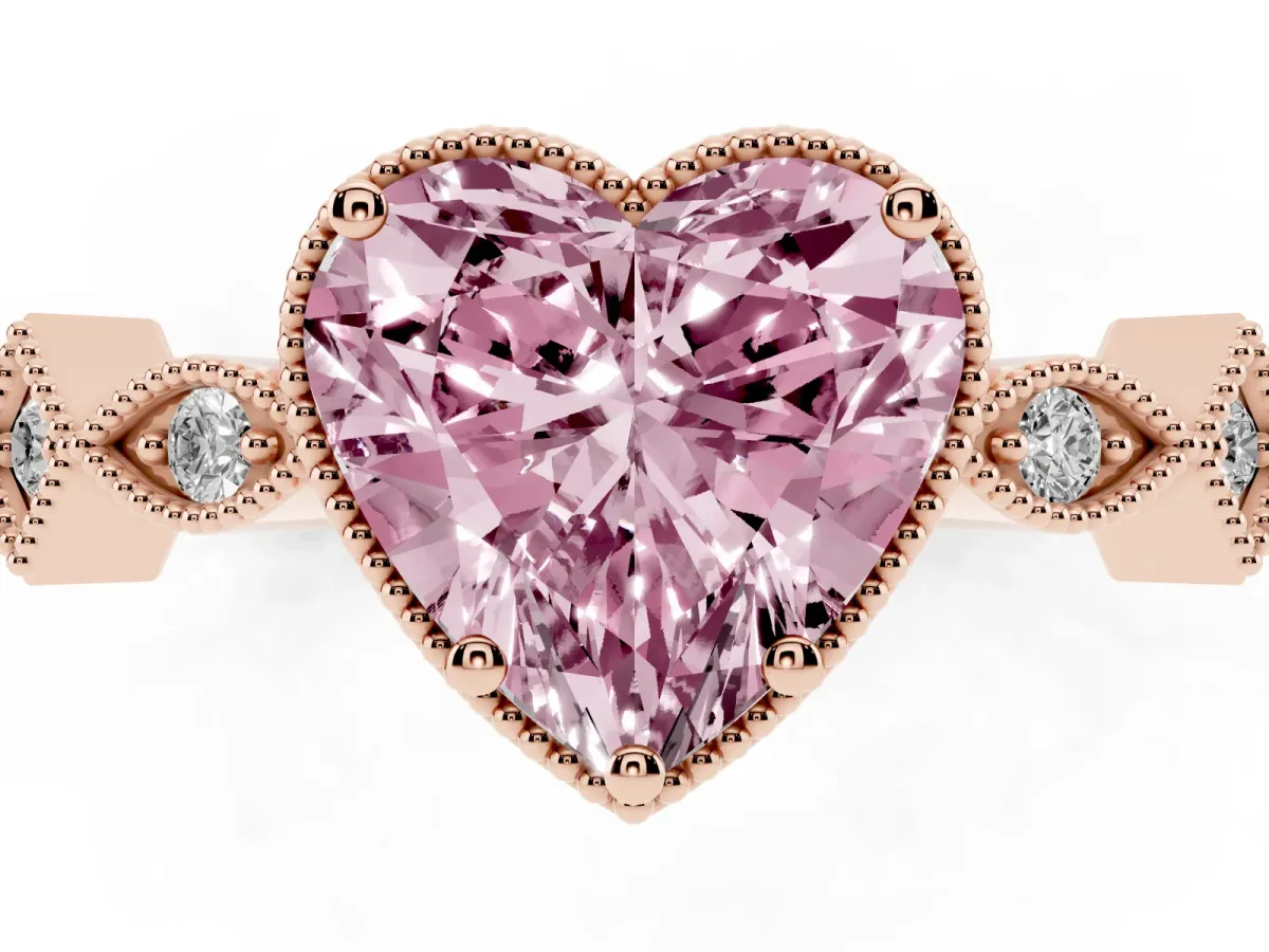 Fancy Pink Heart Cut Milgrain Marquise Diamond Twist Band Ring Rose gold