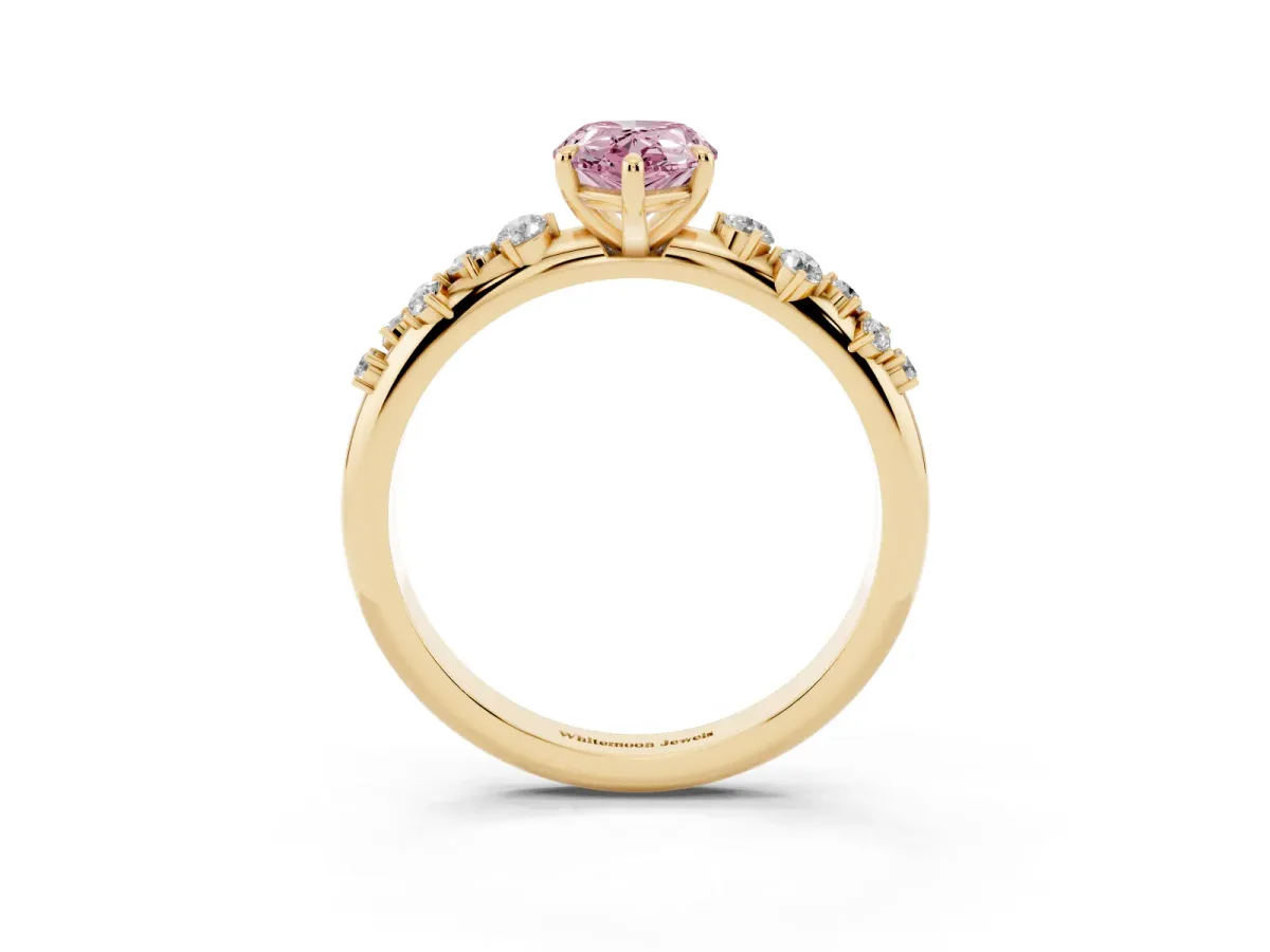 Fancy Pink Pear Cut Diamond Cluster Prong-Set Solitaire Ring Yellow gold