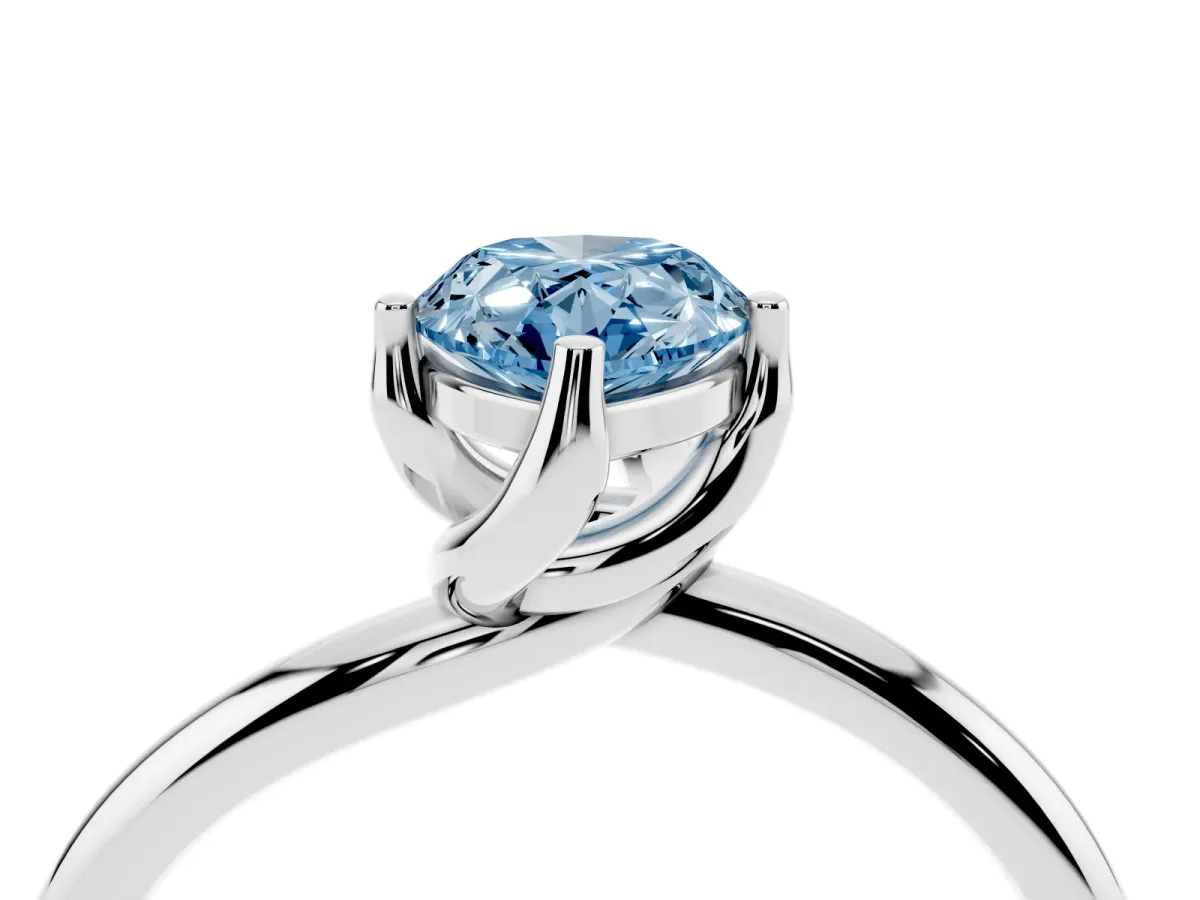 Fancy Blue Pear Cut Diamond Solitaire Engagement Ring with Four-Prong Setting and Classic Band Silver