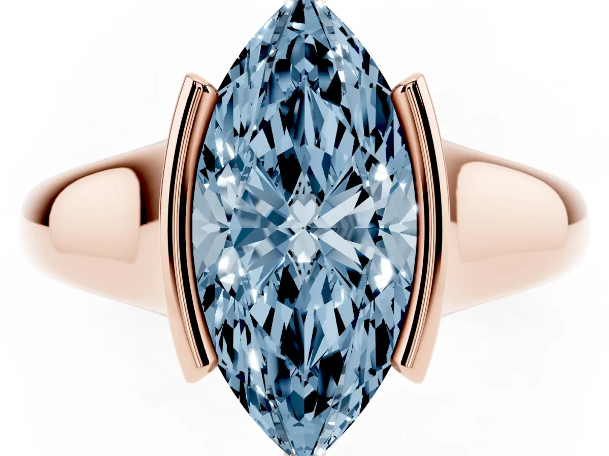 Fancy Blue Marquise Cut Solitaire Tension Set Diamond Ring with Split Shank Band Rose gold