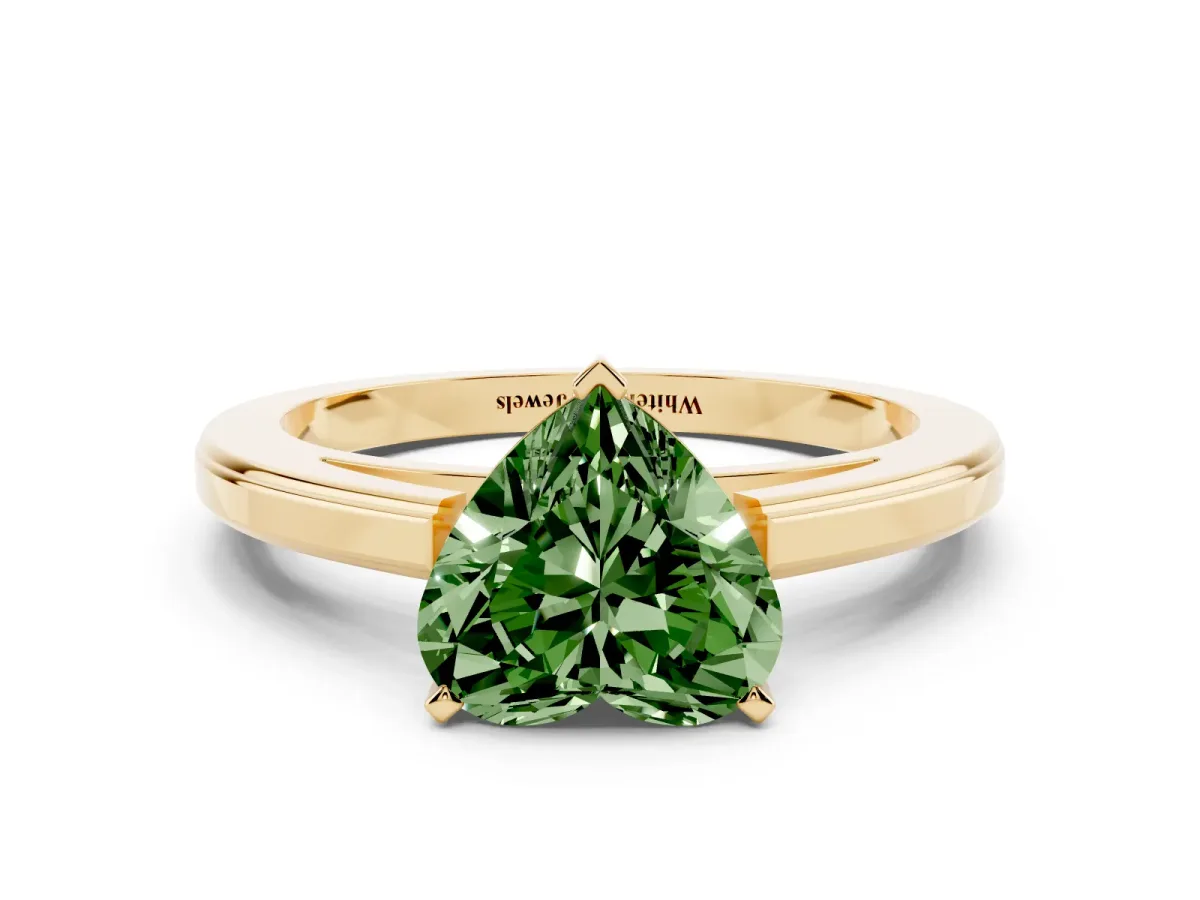 Fancy Green Heart Cut Solitaire Diamond Ring with Four-Prong Setting and Classic Band Yellow gold
