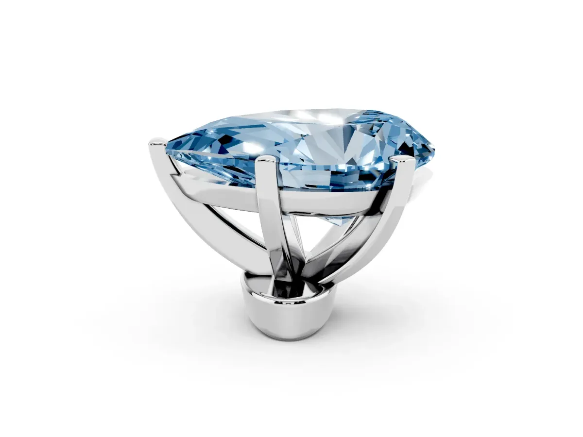 Fancy Blue Pear Cut Diamond Solitaire Ring with Prong Setting and Classic Band Platinum