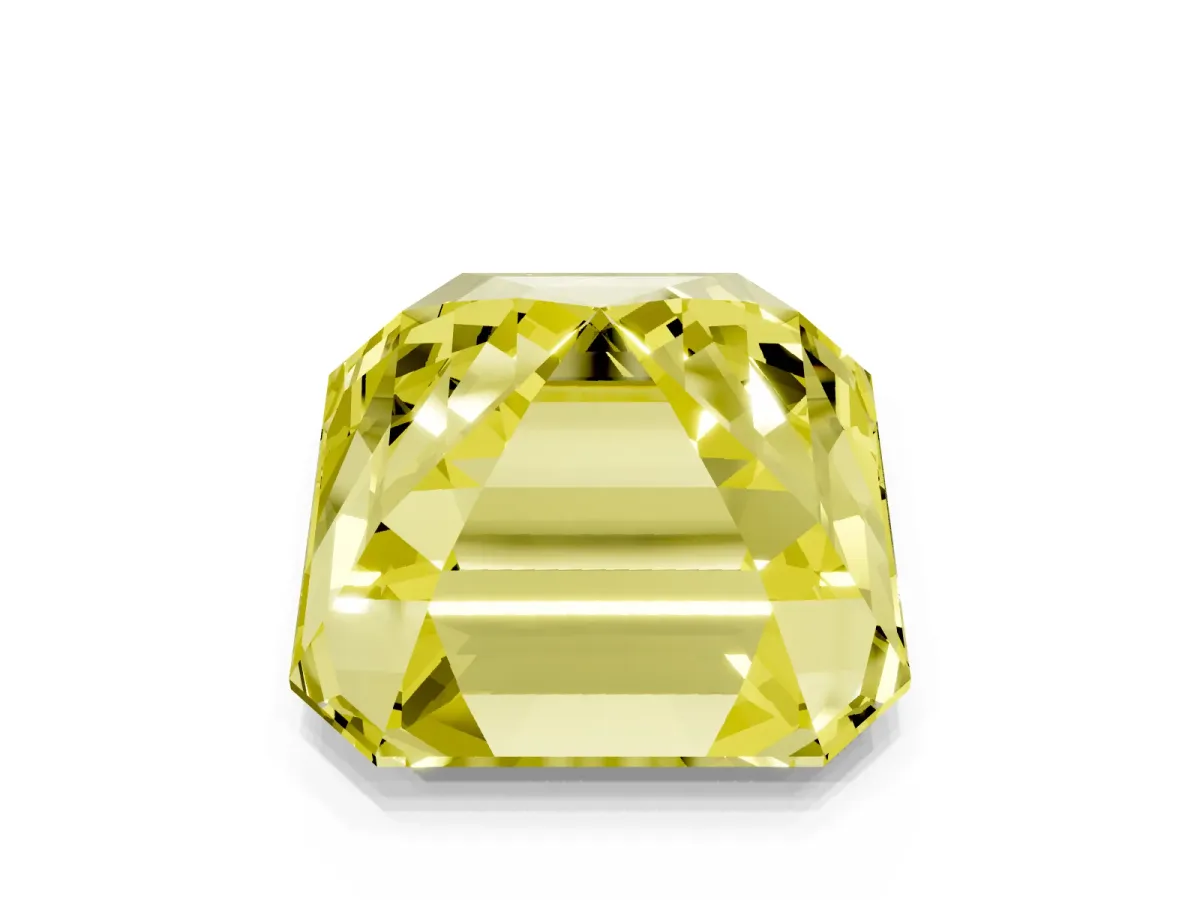 Fancy Yellow Asscher Cut Halo Diamond Ring with Milgrain Edge and Round Prong Setting Silver