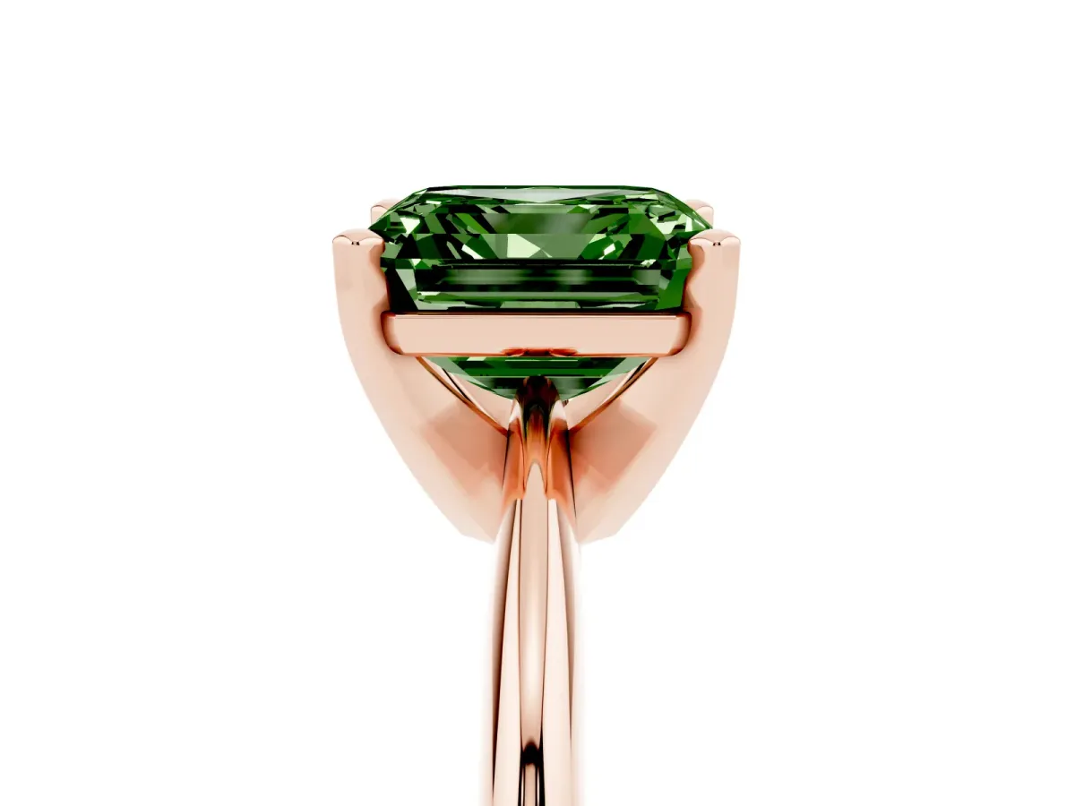 Fancy Green Asscher Cut Cut Solitaire Ring with Four-Prong Setting on a Classic Band Rose gold