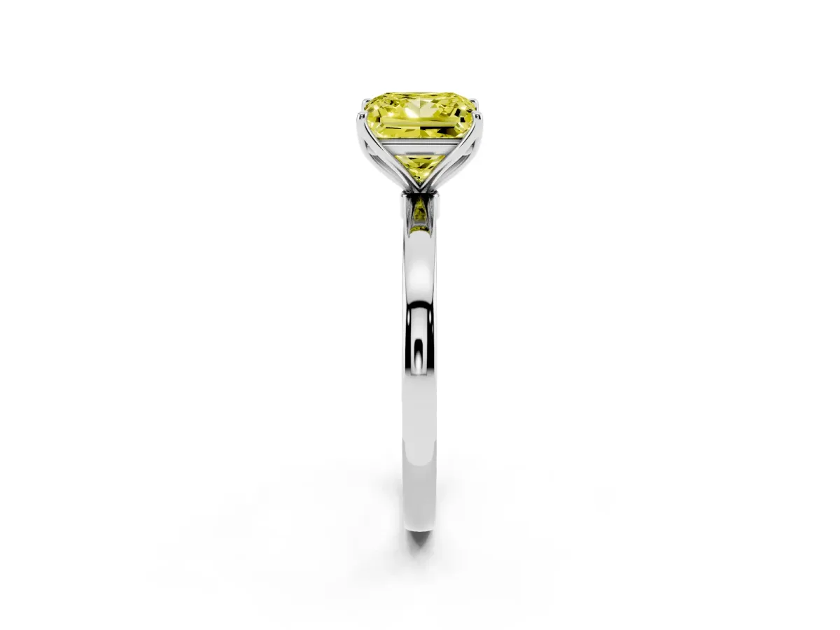 Fancy Yellow Princess Cut Diamond Solitaire Ring with Thin Band and Prong Setting Silver