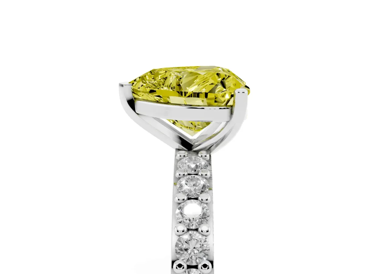 Fancy Yellow Heart Cut Cut Diamond Solitaire with Pave Band and Four-Prong Setting Silver