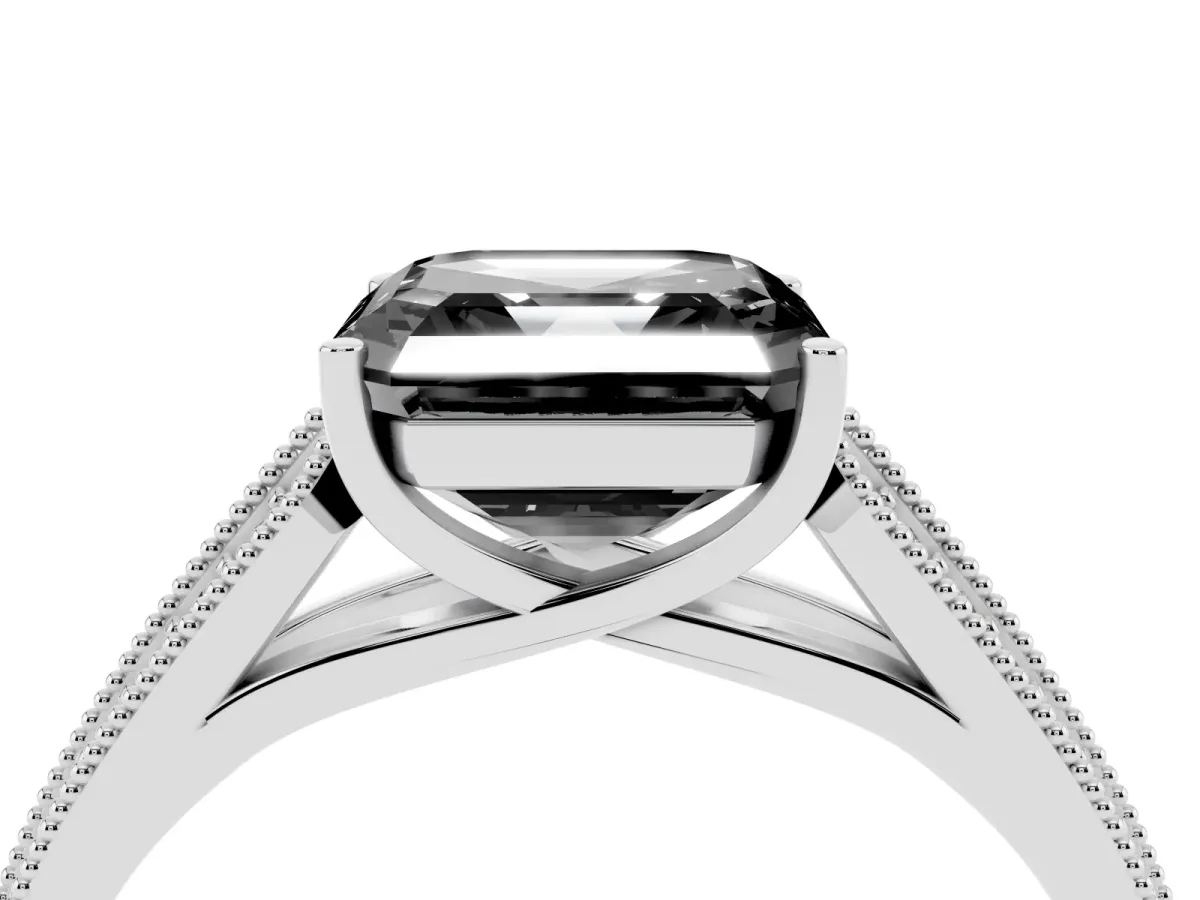 Fancy Black Asscher Cut Cut Pave Split Shank Engagement Ring with Four-Prong Setting White gold