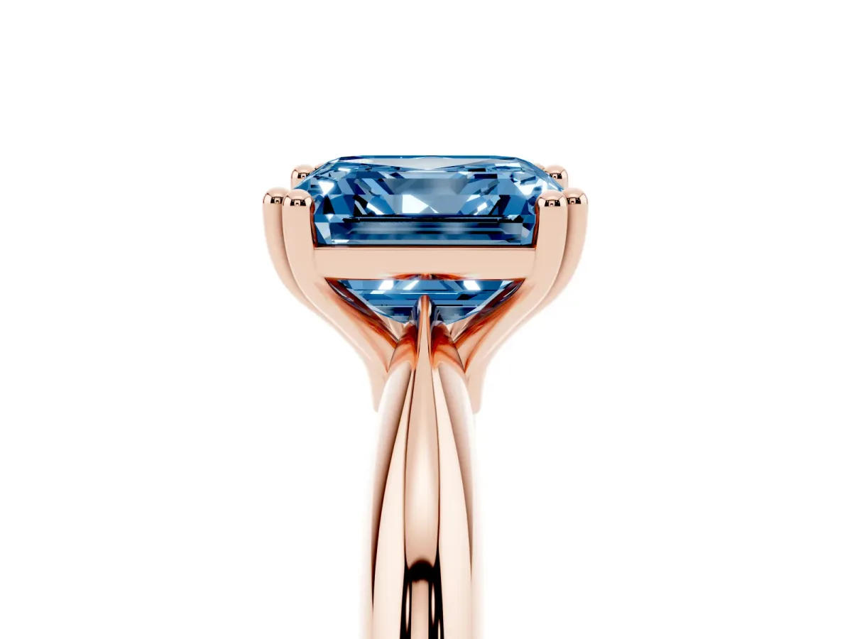Fancy Blue Asscher Cut Cut Solitaire Engagement Ring with Tapered Band and Four-Prong Setting Rose gold