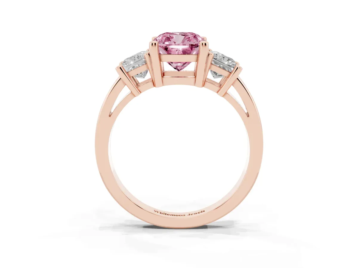 Fancy Pink Three-Stone Cushion Cut Cut Solitaire Ring with Prong Setting Rose gold