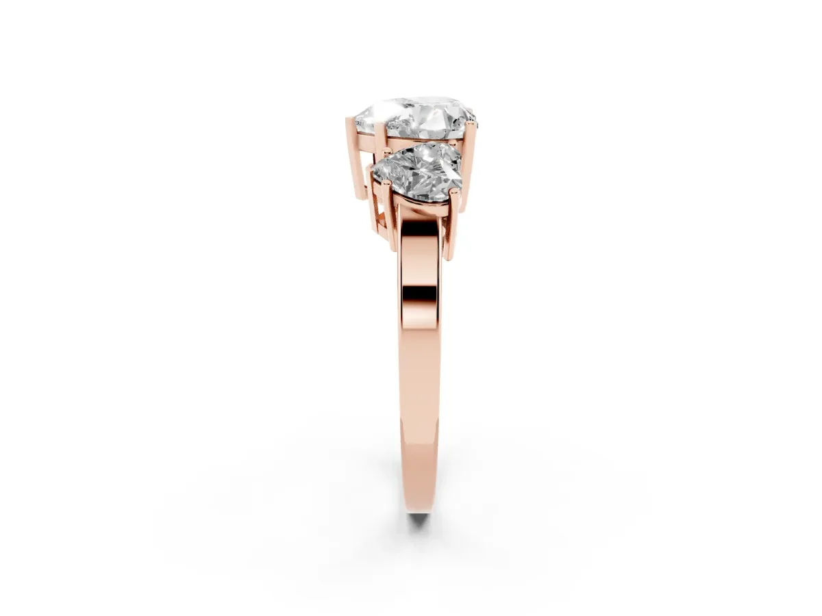 Three-Stone Heart Cut Cut Diamond Engagement Ring with Flat Band and Four-Prong Setting Rose gold