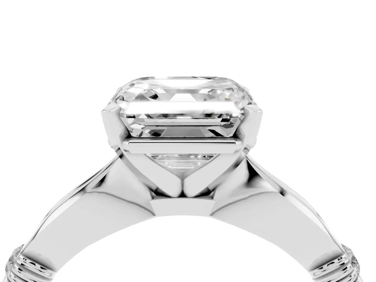 Asscher Cut Solitaire Diamond Twisted Band with Four-Prong Setting Silver